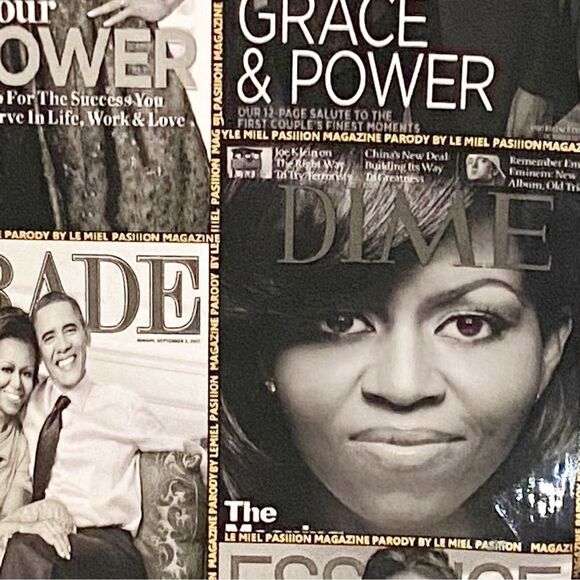 Obama Magazine Handbag Round Black/White glossy collage Purse, tote NWT - Picture 7 of 15